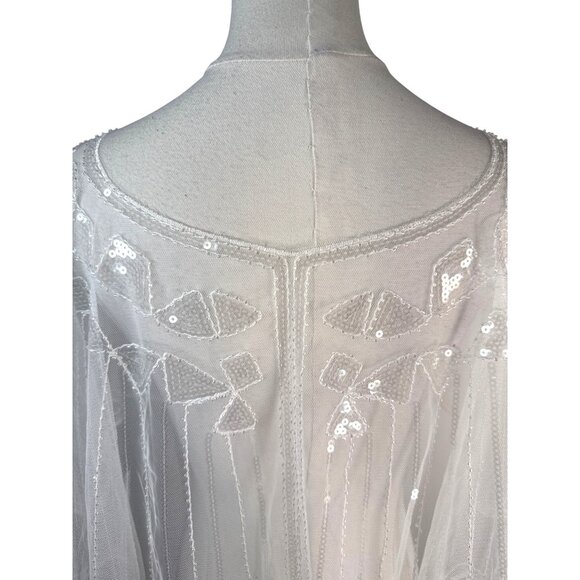 Vintage OS White Beaded Sequin Capelet Bridal Shawl - Picture 7 of 13